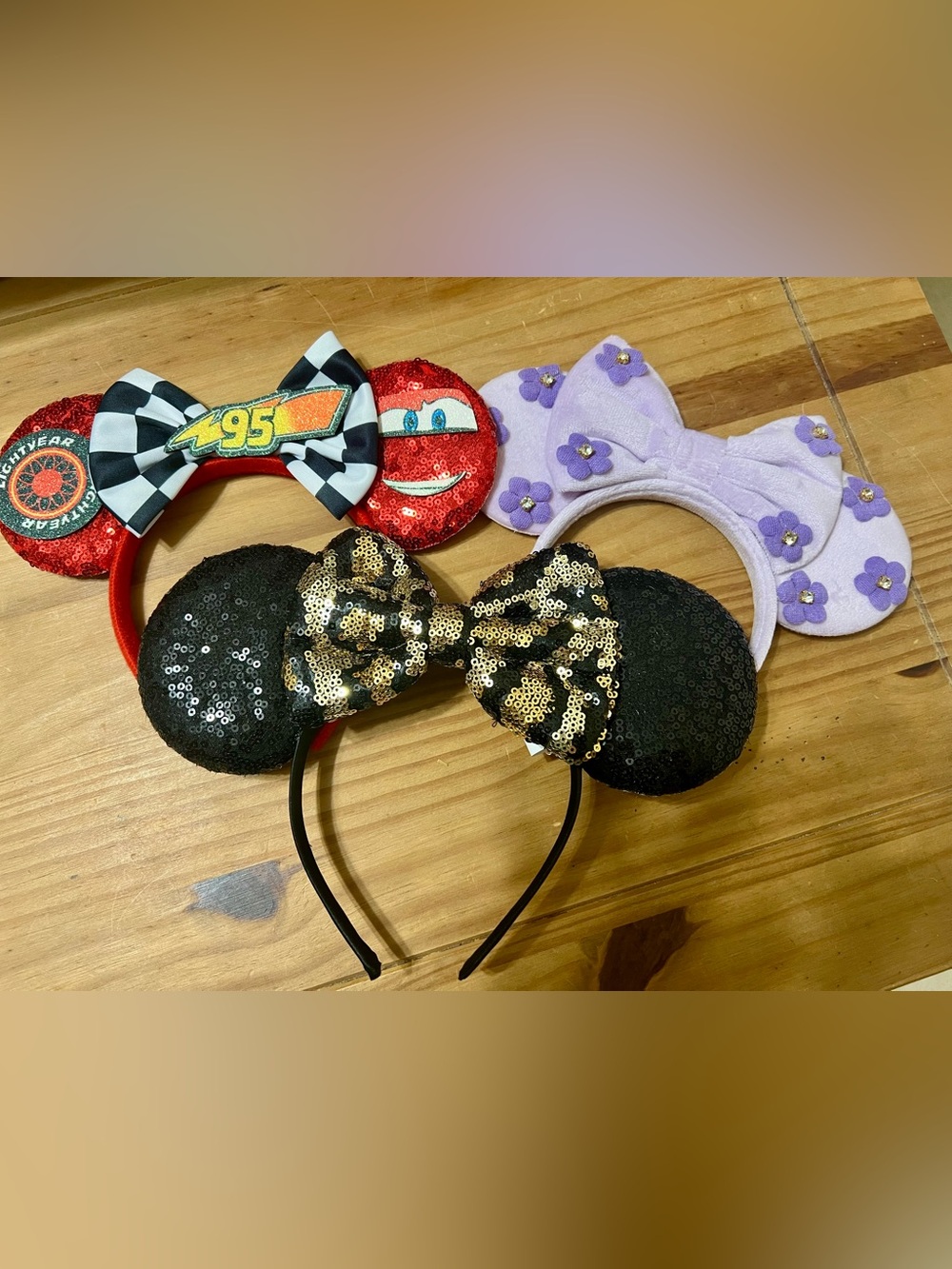 Set of 3 Women’s Mickey Ears. Leopard, Cars, and Purple Floral